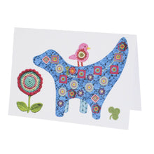 Load image into Gallery viewer, Greeting card featuring a knitted version of the Super Lambanana, a statue that is half Lamb and half Banana.