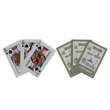 Load image into Gallery viewer, Two sets of three cards, each fanned out, one set showing the front of the cards and one set showing the back.