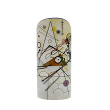 Load image into Gallery viewer, Cylindrical vase with asymmetrical top, showing one of Kandinsky's abstract compositions.