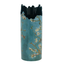Load image into Gallery viewer, Circular vase with asymmetric top, with a reproduction of Van Gogh's painting of Almond blossom.