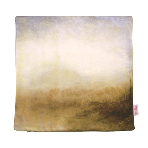 square cushion with gradient color pattern on a beige background