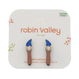 Paint brush stud earrings in blue