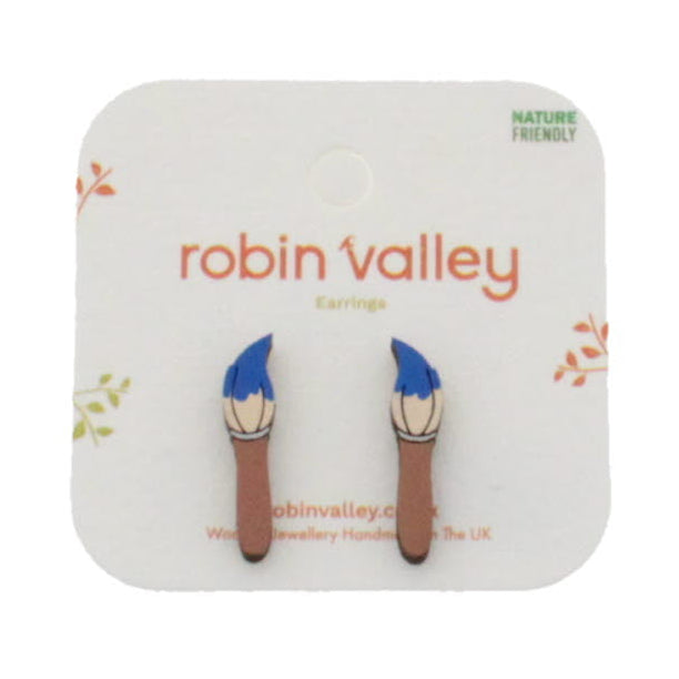 Paint brush stud earrings in blue