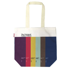 Load image into Gallery viewer, Tote bag with Liverpool Colour Palette design on a white background
