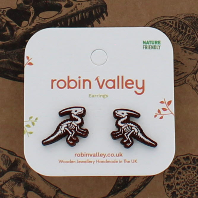 Parasaurolophus skeleton earrings