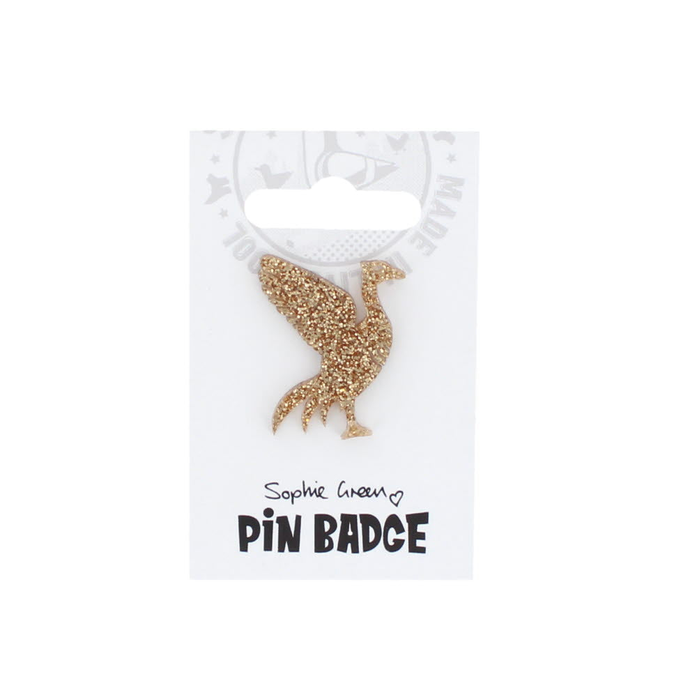 Liver bird gold glitter pin badge