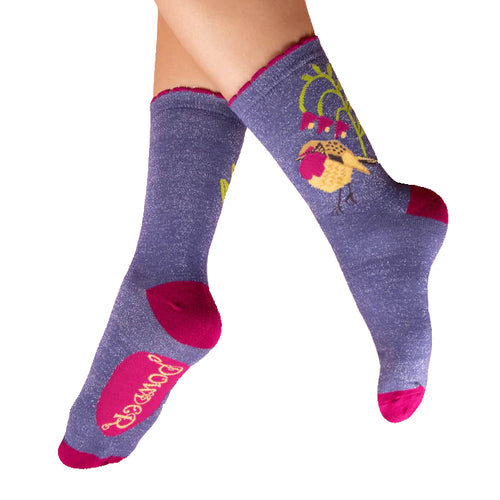 Robin red breast glitter socks