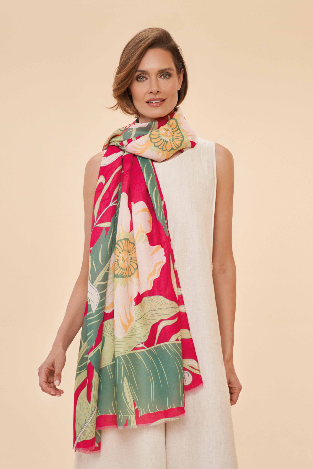 Delicate tropical dark rose print scarf