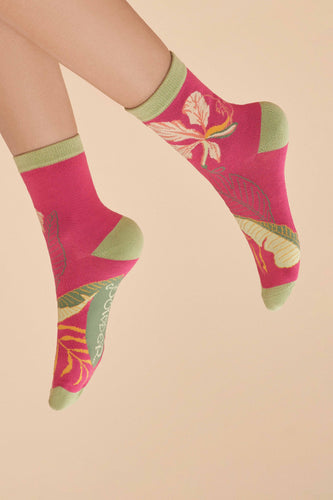 Delicate tropical rose ankle socks