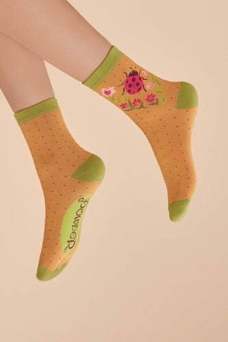 Ladybird in mustard ankle socks