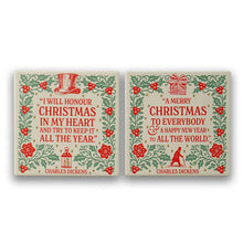 Load image into Gallery viewer, A christmas carol set of 2 ceramic coasters