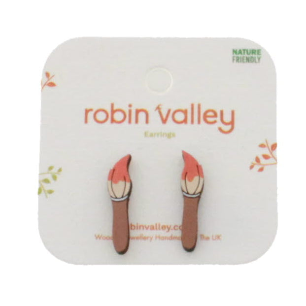 Paint brush stud earrings in coral pink