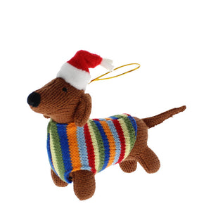 Knitted sausage dog decoration