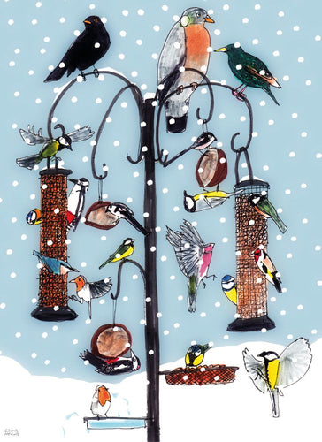 Christmas Bird Feeder Christmas cards - pack of 8
