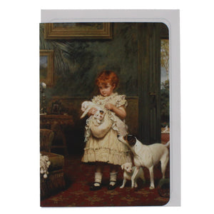 Girl with dogs greeting card