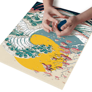 The great wave clay painting