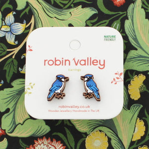 Blue jay bird earrings
