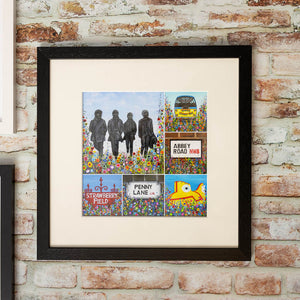 The Beatles montage floral mounted print