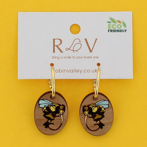 Yellow bee hoop earrings