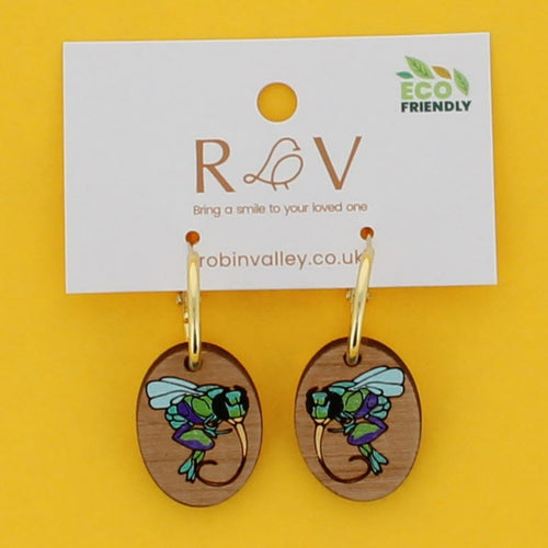 Male orchid bee hoop earrings