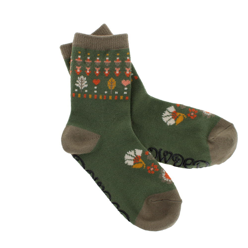 Knitted socks art deco floral olive