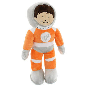 Astronaut in orange spacesuit plush toy