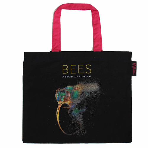 Bees exhibition pink handled tote bag