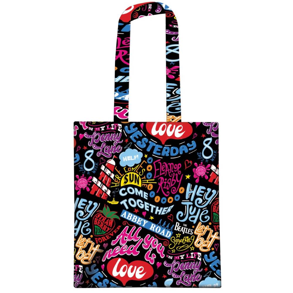 Beatles song titles tote bag