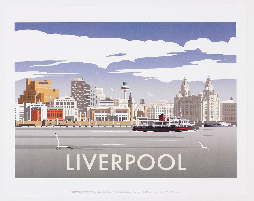 Print showing an illustration of Liverpool's skyline.