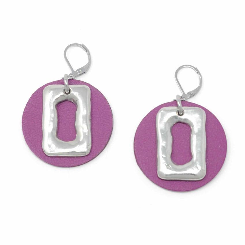 Sobo & Co Medium Ring Grape Leather Earrings