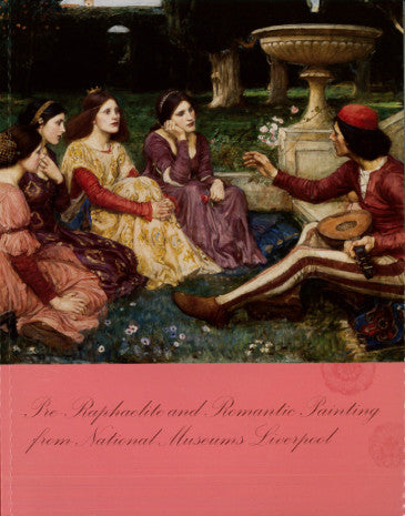 Front cover of catalogue from Victorian Treasures exhibition, featuring a painting of three women and a man sat in a garden listening to music.