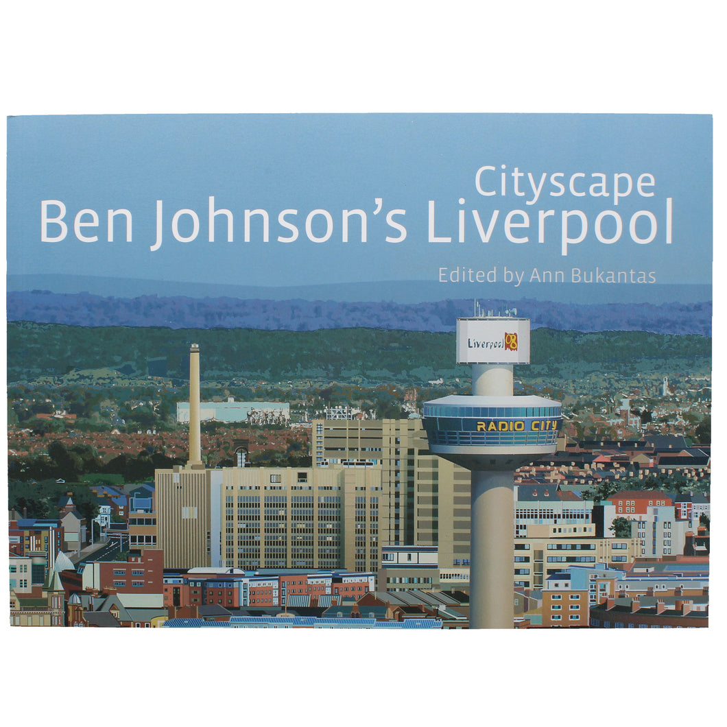 Front cover of Ben Johnson's Liverpool, showing a detail of his painting of Liverpool's skyline