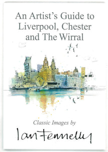 Front cover of An Artist's Guide to Liverpool, Chester and The Wirral, featuring a watercolour painting of Liverpool seen from the Wirral.