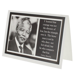 Greeting card with a photograph on Nelson Mandela on the left and a quote of his on the right.