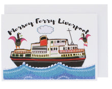 Load image into Gallery viewer, Greeting card with an illustration of a ferry and the heading Mersey Ferry Liverpool