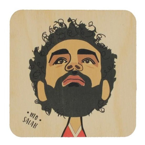 Square coaster with rounded edges and an illustration or Mo Salah