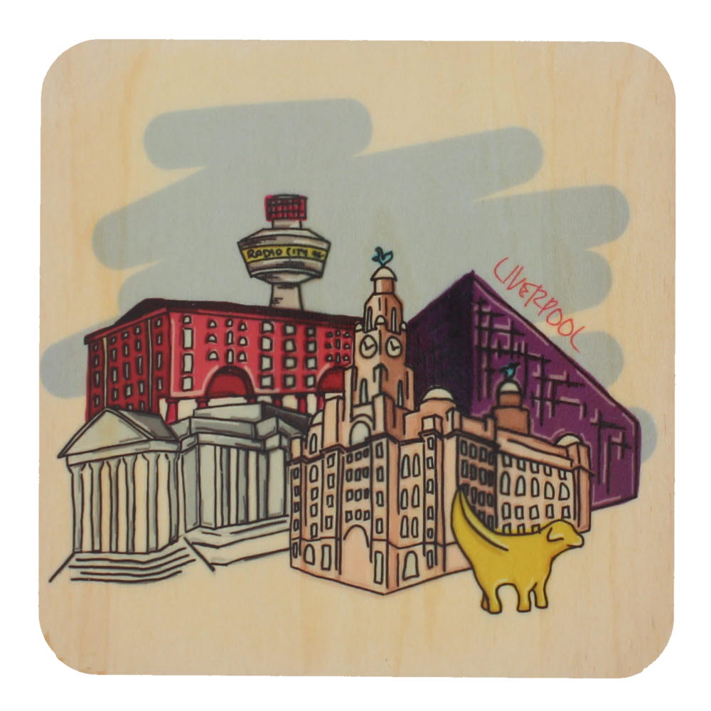 MooAndSnip Liverpool Skyline Wooden Coaster