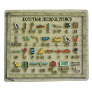 Mouse mat featuring the alphabet of hieroglyphs.