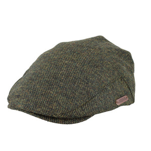 Traditional woolen flat cap in a dark green twill