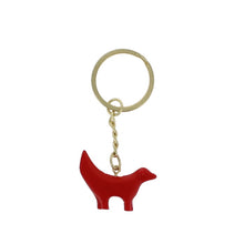 Load image into Gallery viewer, Replica of the Super Lambanana statue in red, half lamb and half banana, on a keyring