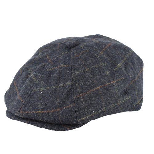 Peaky stud style cap in a navy tweed