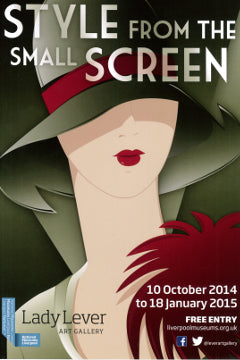 Poster advertising Style from the Small Screen exhibition featuring a stylised illustration of a flapper.