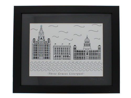 Three Graces Liverpool white framed print