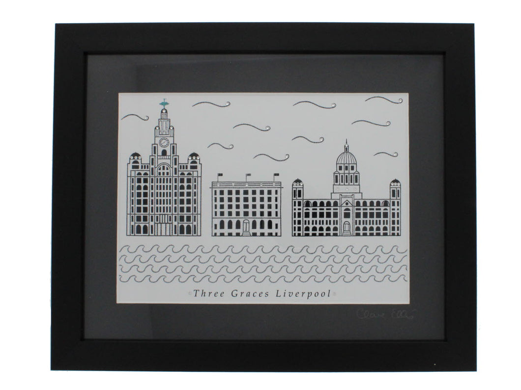 Three Graces Liverpool White Framed Print