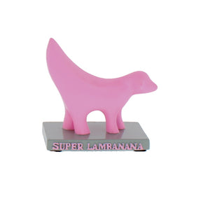 Replica statue of the half lamb, half banana, Super Lambanana statue in pink.