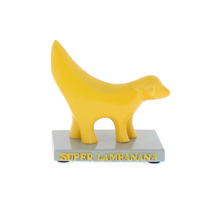 Replica statue of the half lamb, half banana, Super Lambanana statue in yellow.