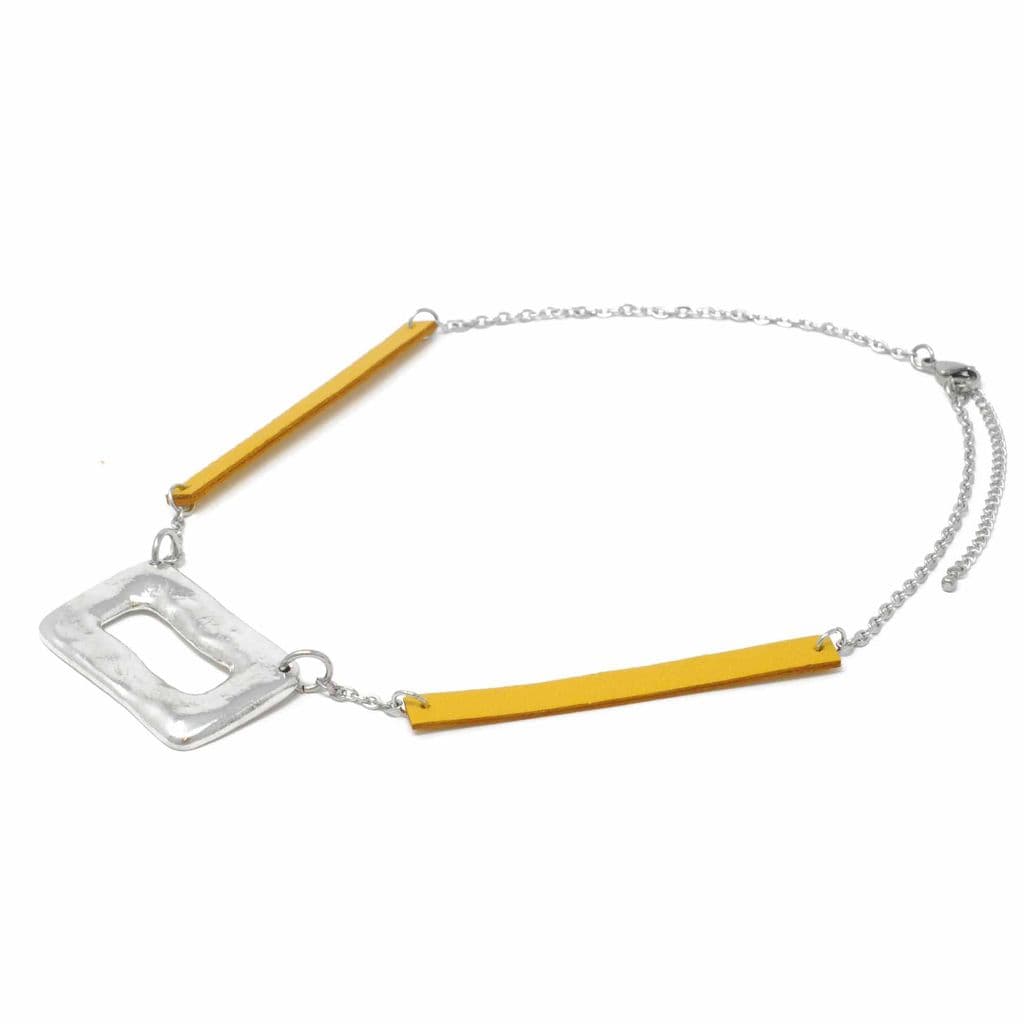 Yellow leather rectangle necklace