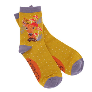 Doe with toadstools ankle socks