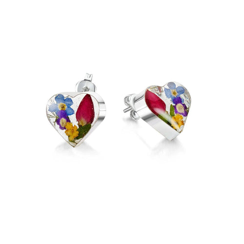 Mixed flowers heart stud earrings