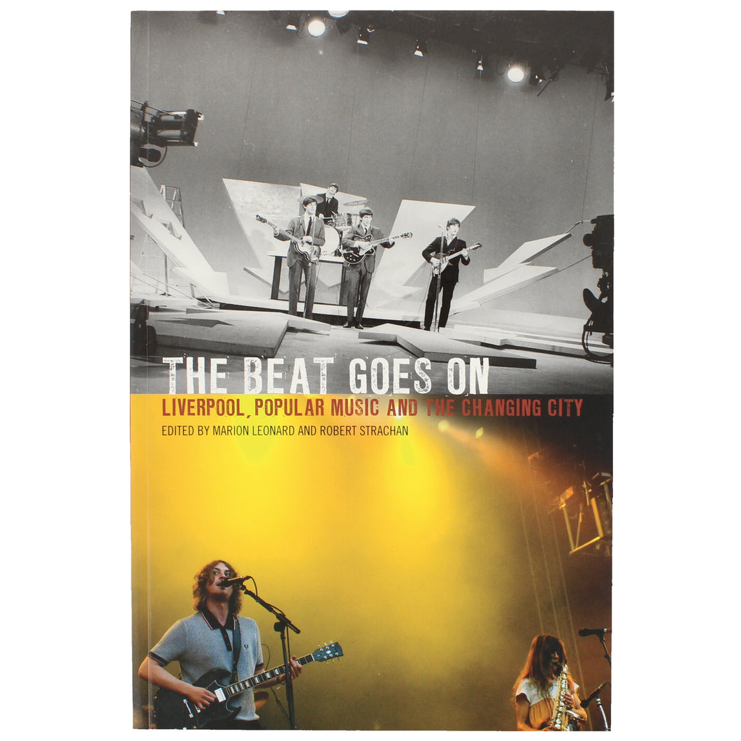 Front cover of The Beat Goes On, showing two different music groups playing on stage.